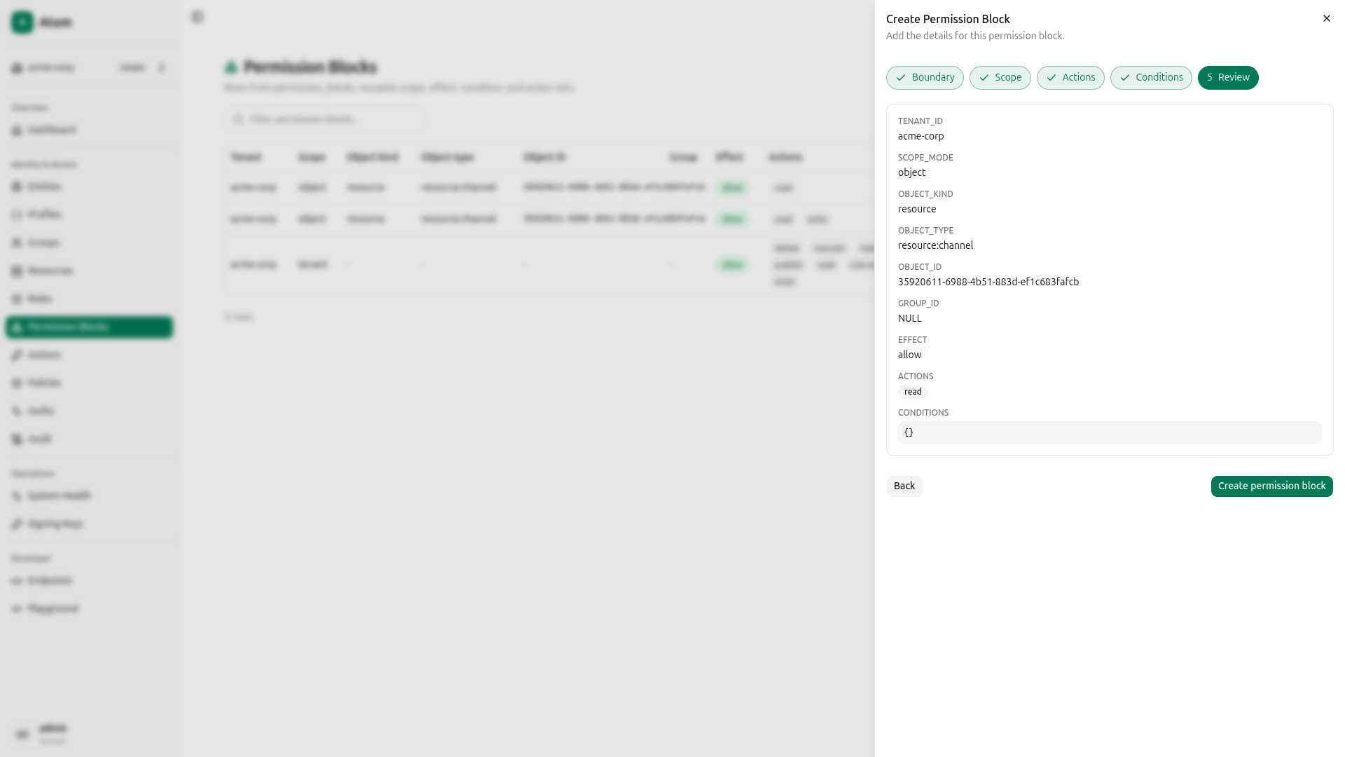Permission block - review (read only)