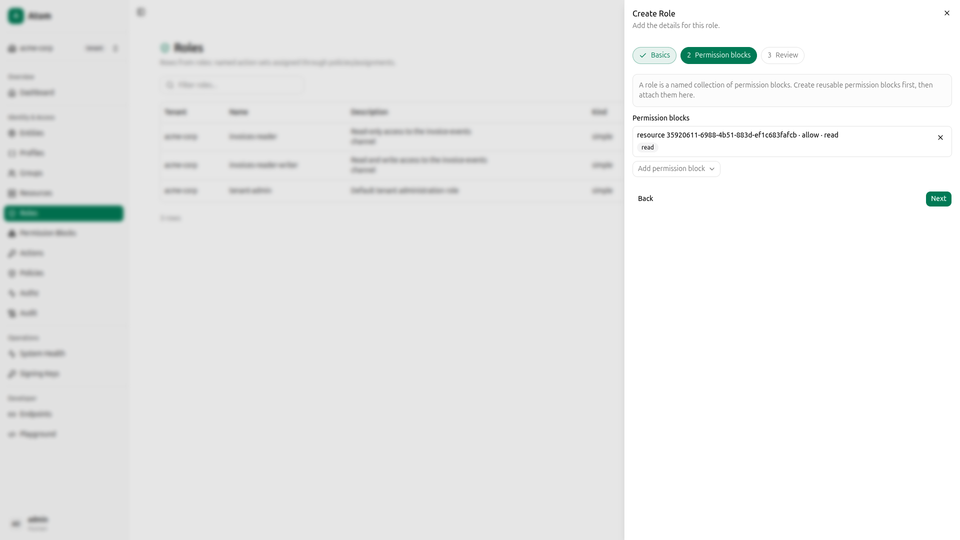 Role - step 2, attach read-only block