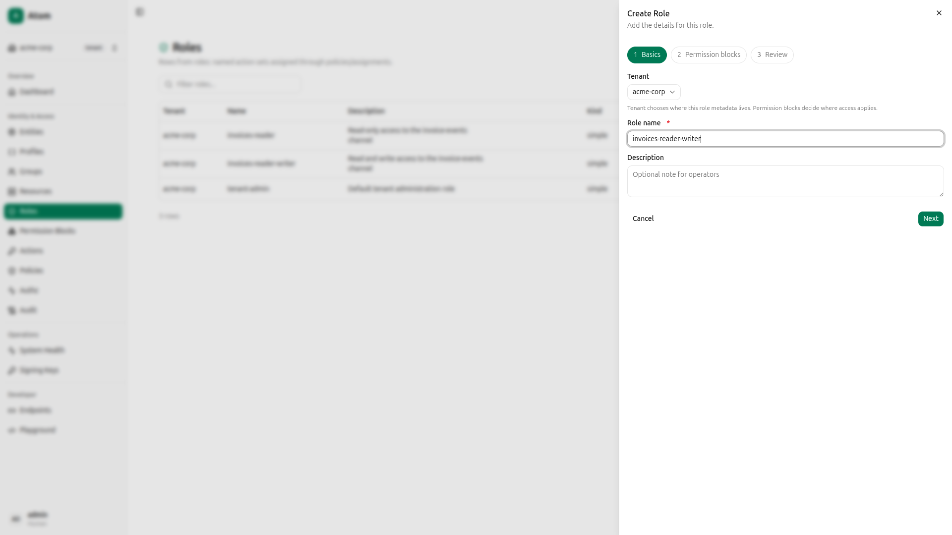 Role - step 1, basics (invoices-reader-writer)