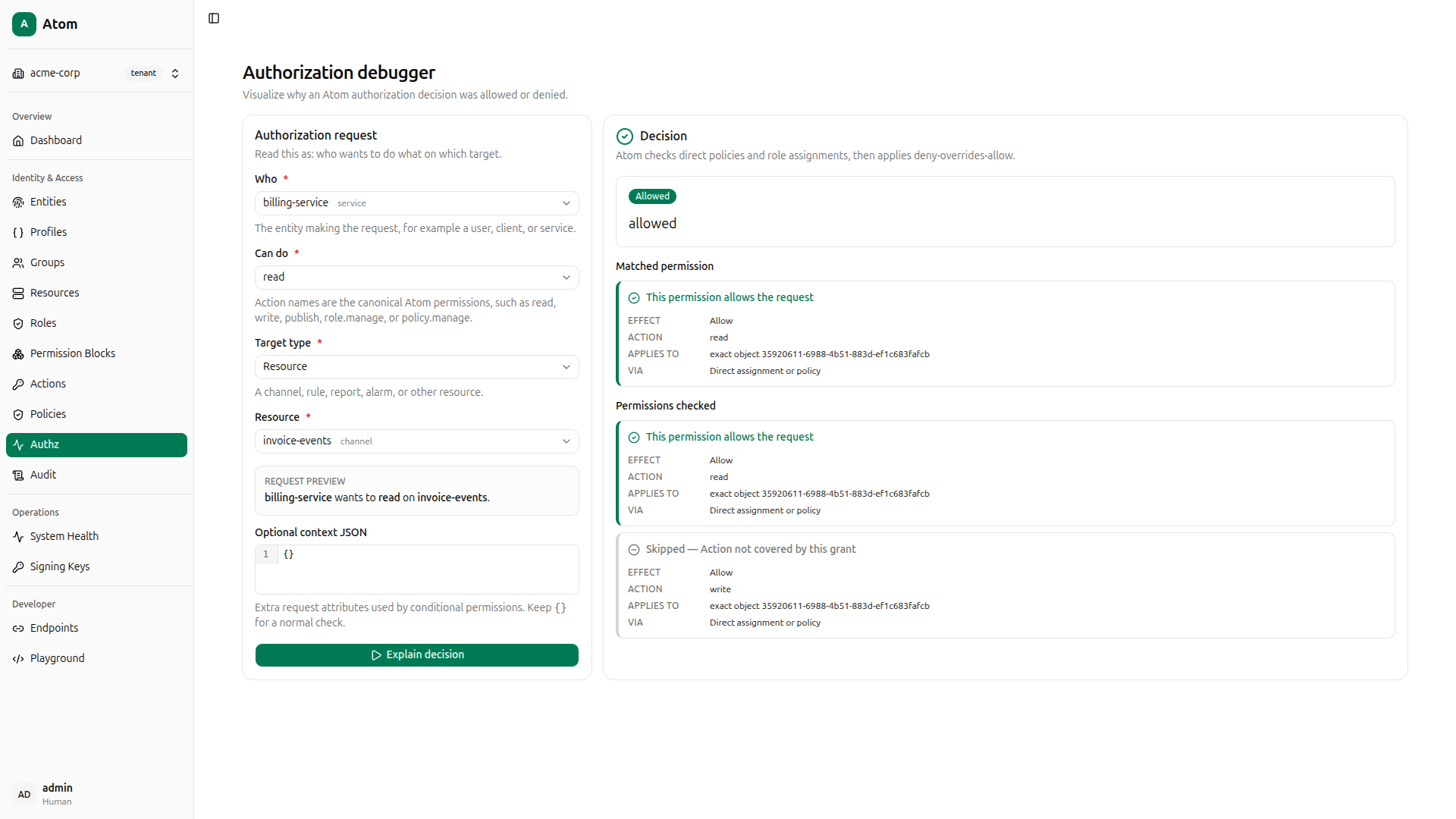 billing-service read - allowed