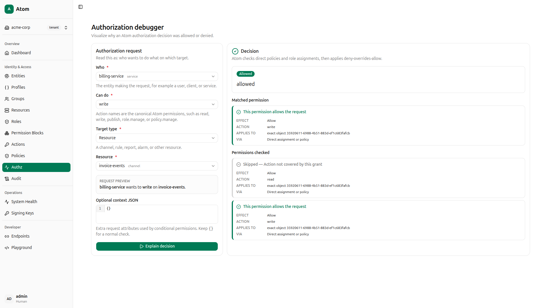 billing-service write - allowed